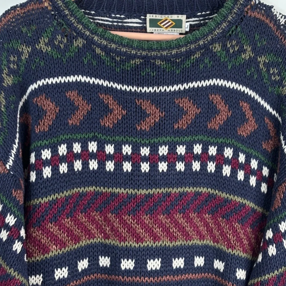 VTG 90s Joseph Abboud Silk Linen Sweater L Hand Knit Made in Scotland Geometric - Picture 2 of 9